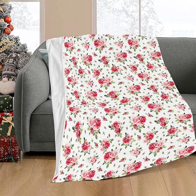 Floral Rose Throw Blanket, Flannel Soft Warm Cozy Floral Print Blanket, Plush Home Throws Blankets for Girl Women Mom Grandma, All Season Bed or Couch, Bouquet Day, 125x150cm