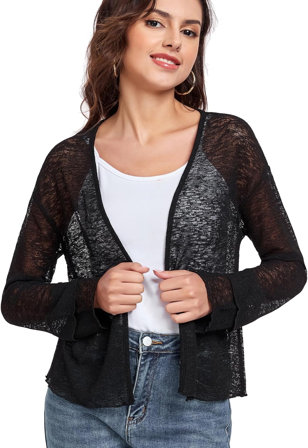 Womens Bolero Shrugs for Evening Dresses Elegant Cropped Shrug Long Sleeve Cardigan Lightweight Knit Cover Up - Image 4