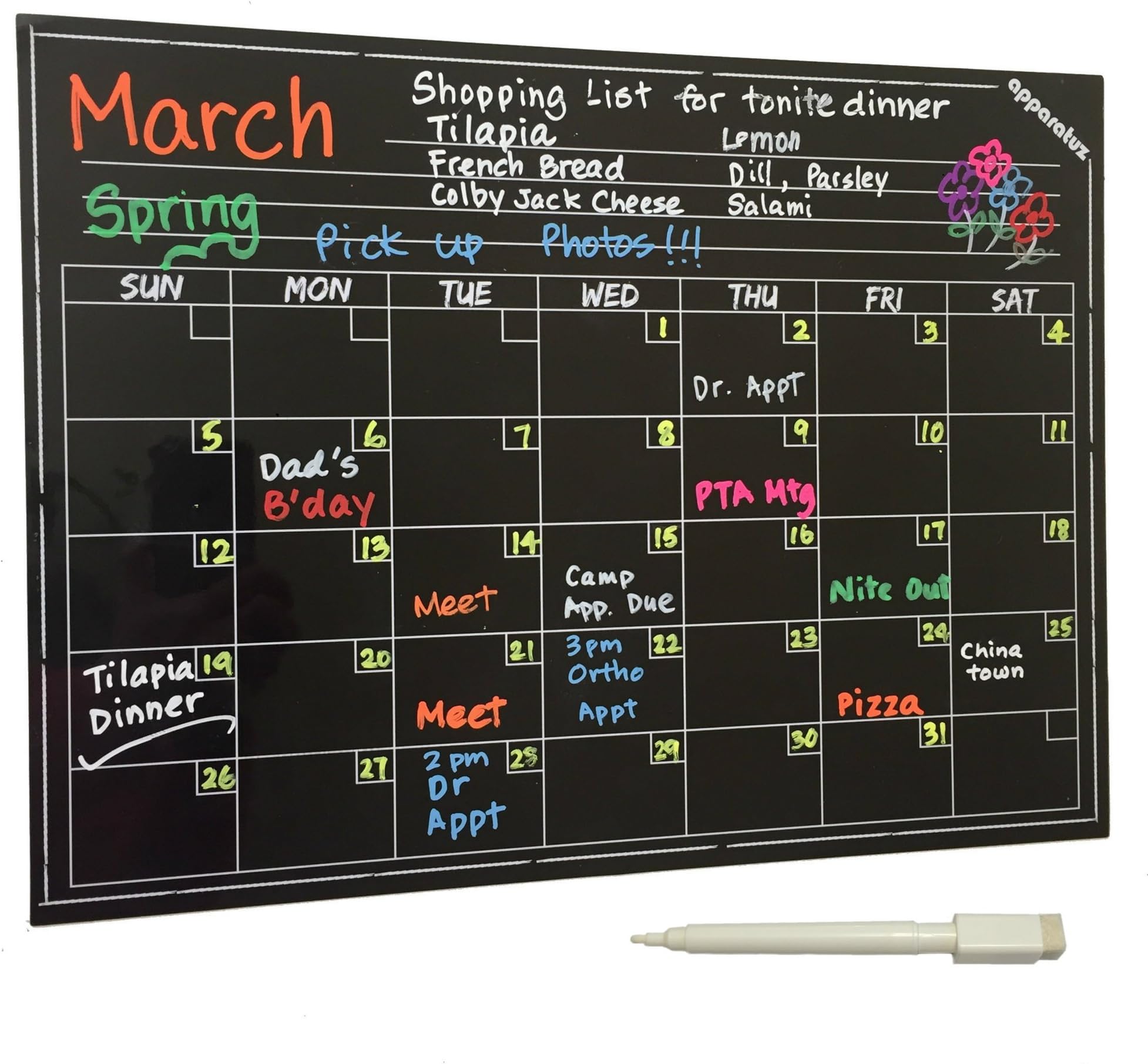 Magnetic Calendar for Refrigerator, Dry Erase Chalkboard Magnets, Erasable Black Board Monthly Planner Chart for Kids, Fridge, Kitchen & Office. Best Stick On Dorm Accessories Gifts