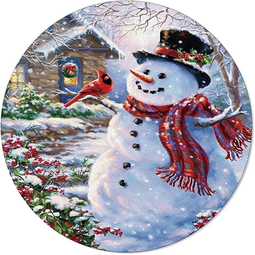 Alfombra redonda con diseño de cardenales de muñeco de nieve, de 4 pies, tapete circular antideslizante para decoración de interiores y exteriores,