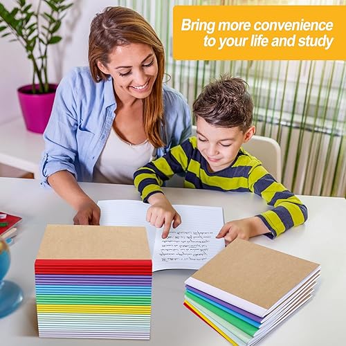 Miniatura 5 de Paquete de 24 cuadernos de composición a granel, cuadernos de papel kraft A5, diarios rayados a granel con espinas arcoíris, 60 páginas, 30 hojas,