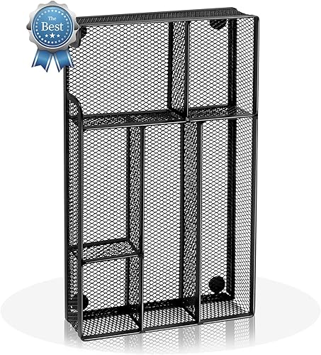 Organizador de cajones de escritorio, bandeja organizadora de cajones de oficina con 6 compartimentos, organización de escritorio de malla metálica