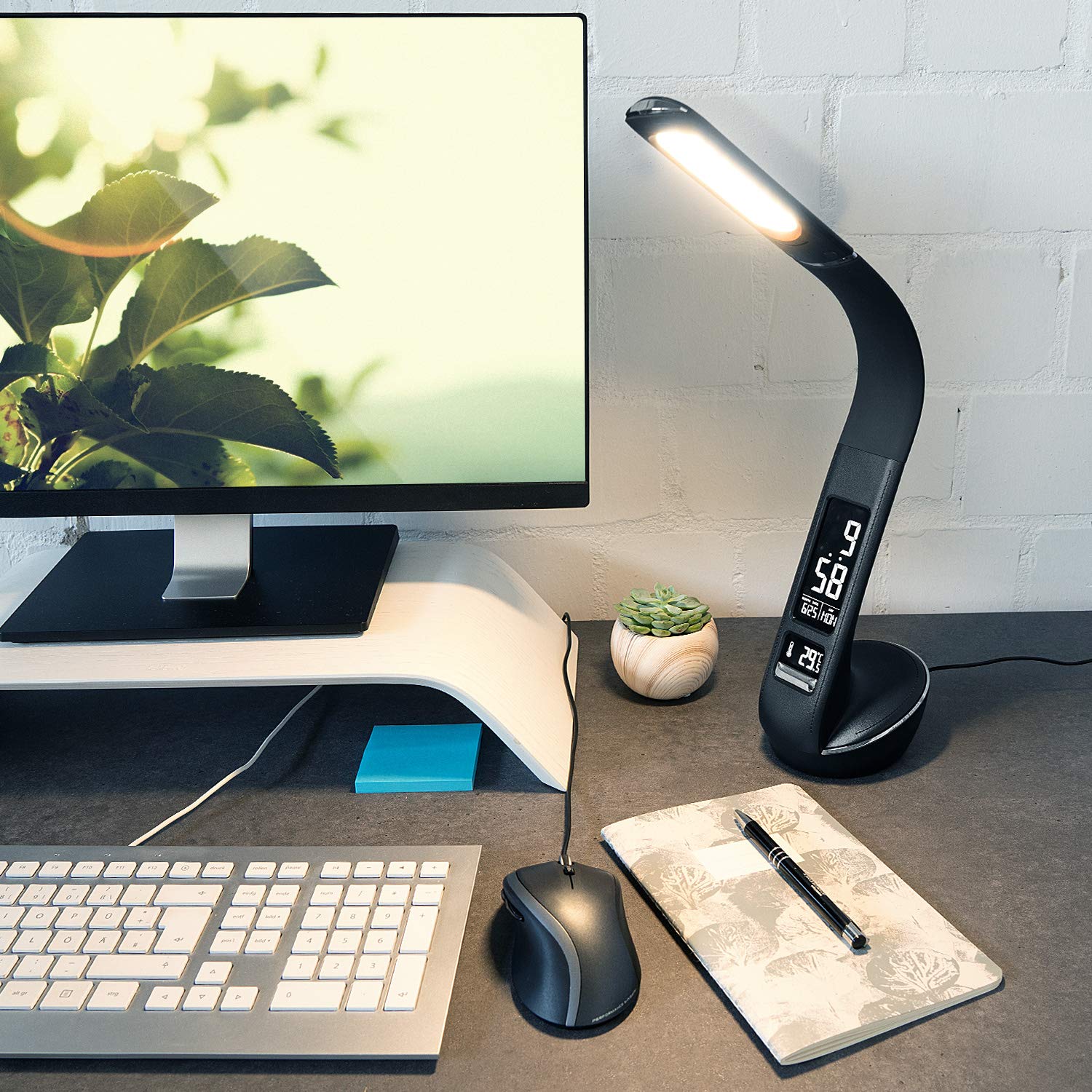 Lampe de table, lampe de bureau avec calendrier perpétuel, réveil LCD