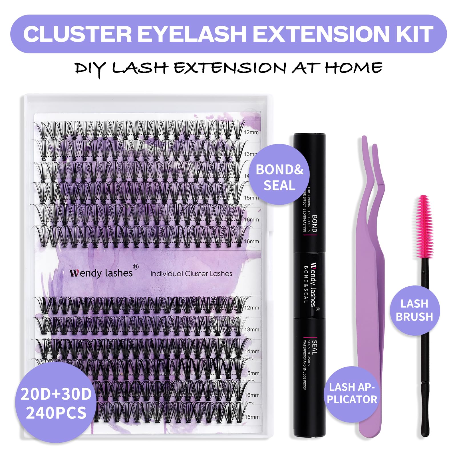 DIY Lashes Extension Kit Eyelashes Individuals Eyelashes D Curl 12-16mm DIY Cluster Lashes(20D/30D-C Curl)
