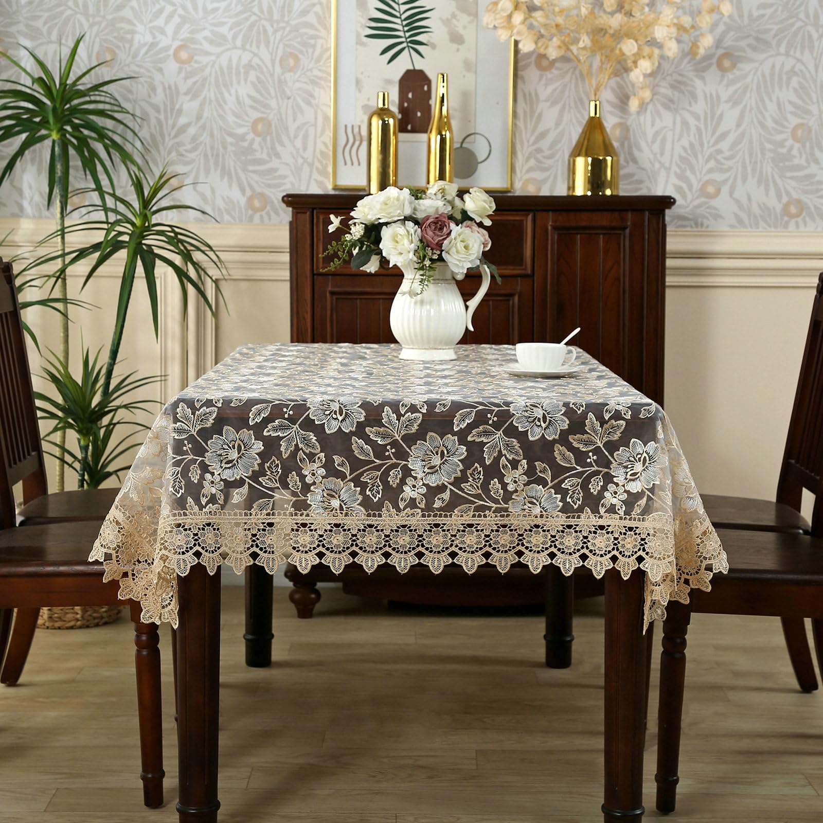 Prostokątny obrus wodoodporny jasny kwiat kawy 110 x 160 cm