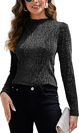 YYA Women's Sparkly Tops for Women Ruffle Sparkly Shiny