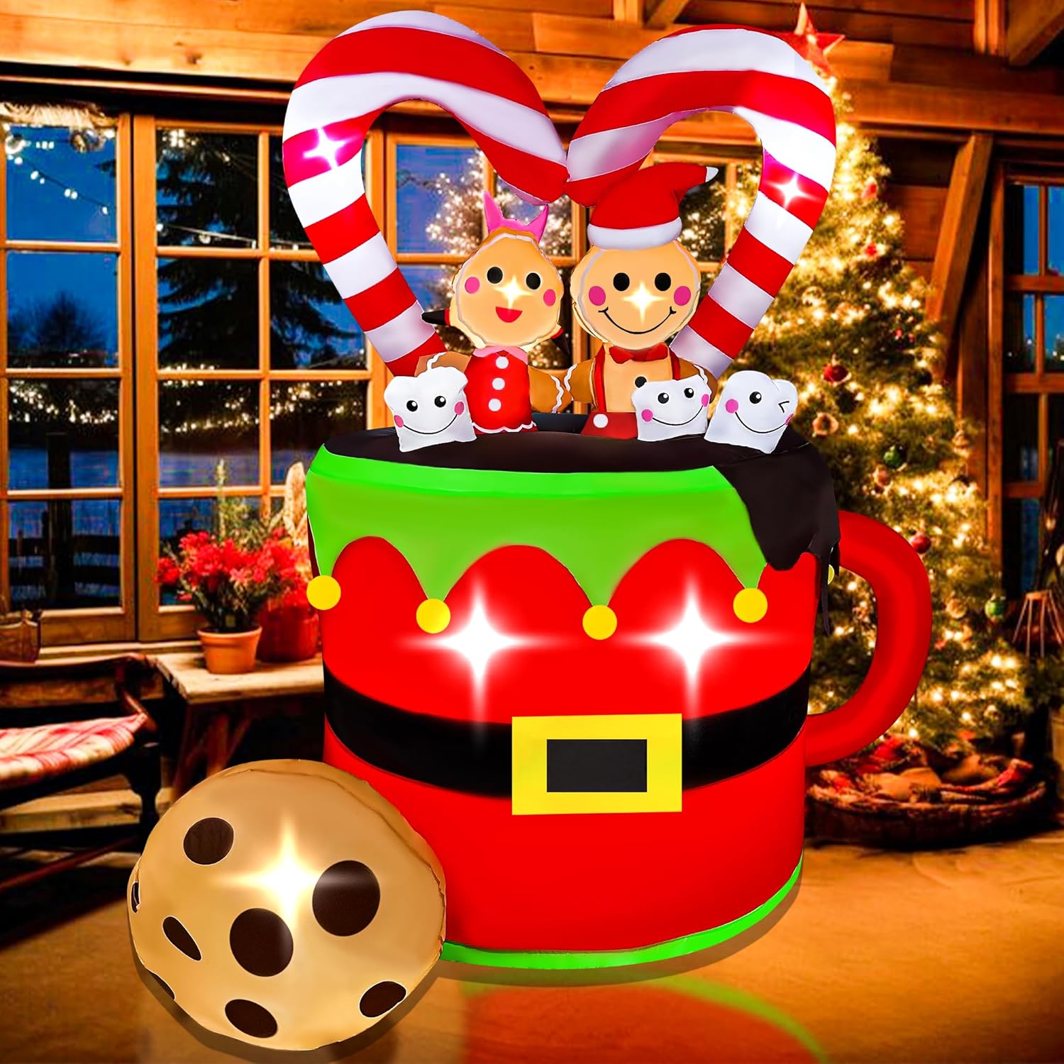 BLOWOUT FUN Christmas Inflatables 5FT Couple Gingerbread in Mug Decoration, LED Lighted Blow Up Art Decorations Weatherproof Holiday for Indoor Outdoor Garden Patio Lawn Party Xmas Gifts Decor - Image 3