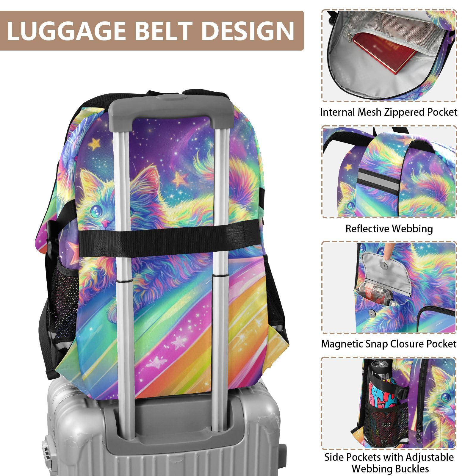 Grand sac à dos de voyage pour homme - Motif chat coloré - 44,5 cm - Sac à dos de travail pour adultes - Sac à dos d'affaires