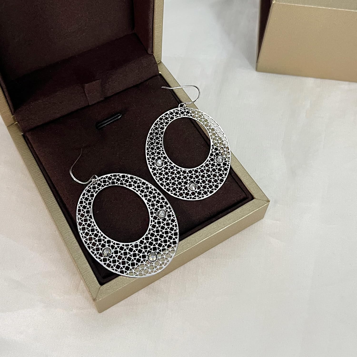 Handmade Lightweight Filigree Oval Dangling Earrings for Women, Sterling Silver Hooks - Image 4