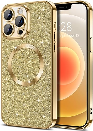 Miniatura 1 de Hython Funda para iPhone 12 Pro Max con purpurina, fundas magnéticas transparentes para teléfono con protector de lente de cámara compatible con
