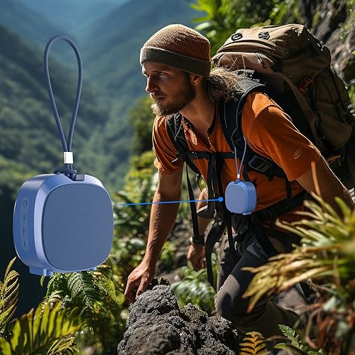 Miniatura 5 de Altavoz, pequeño altavoz portátil Bluetooth inalámbrico IPX5 impermeable para ducha, sonido estéreo fuerte, graves profundos, emparejamiento dual,
