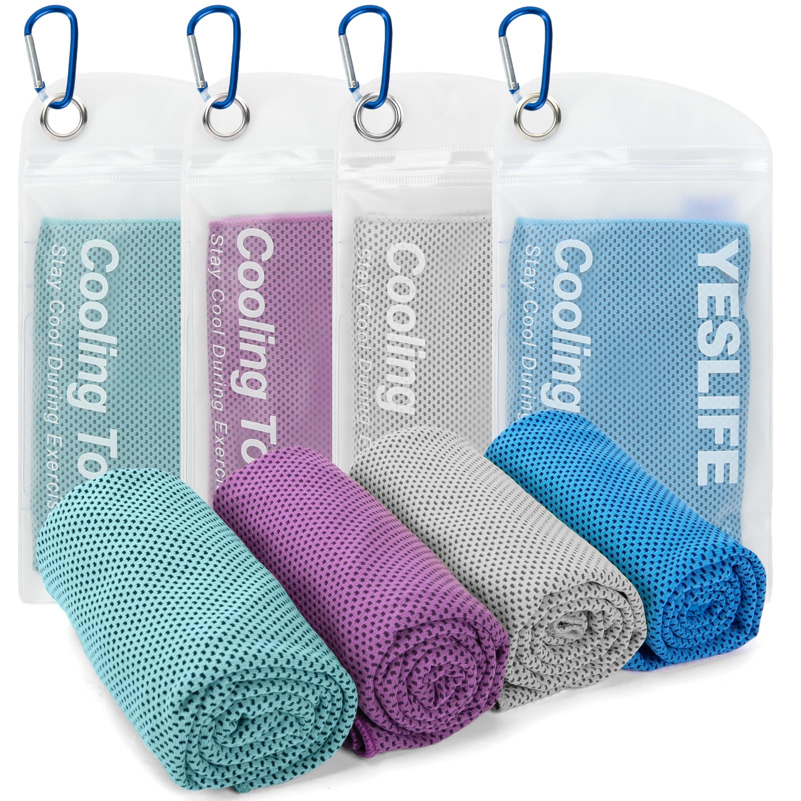YESLIFE 4-Pack Cooling Towels (40"x 12"), Cooling Neck Wraps, Ice Towel