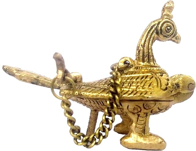 Purpledip Brass Sindoor Box: Peacock Design Temple Kumkum Holder (11987)