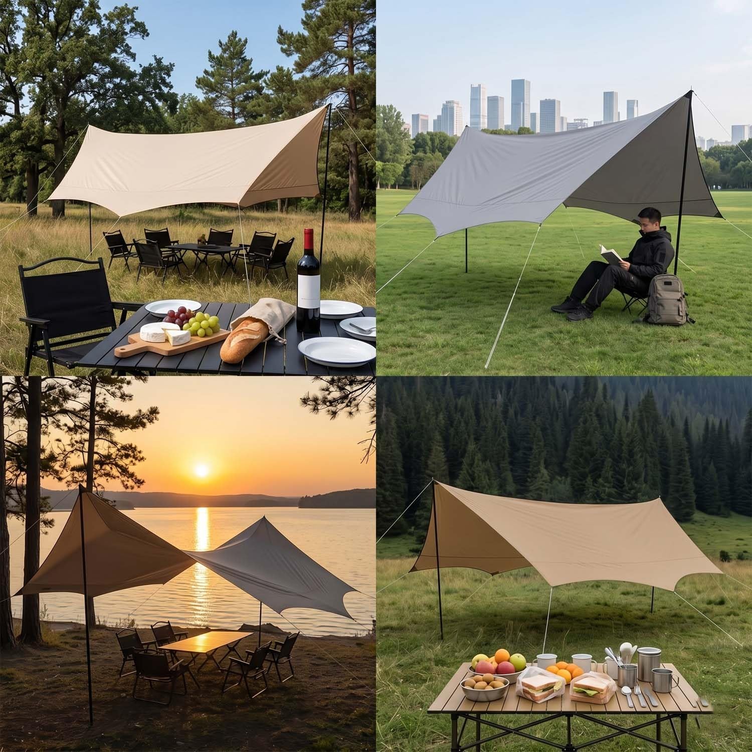 Amazon | タープ テント 4.4x4.5m 大型 八角形 タープポール付き 遮光