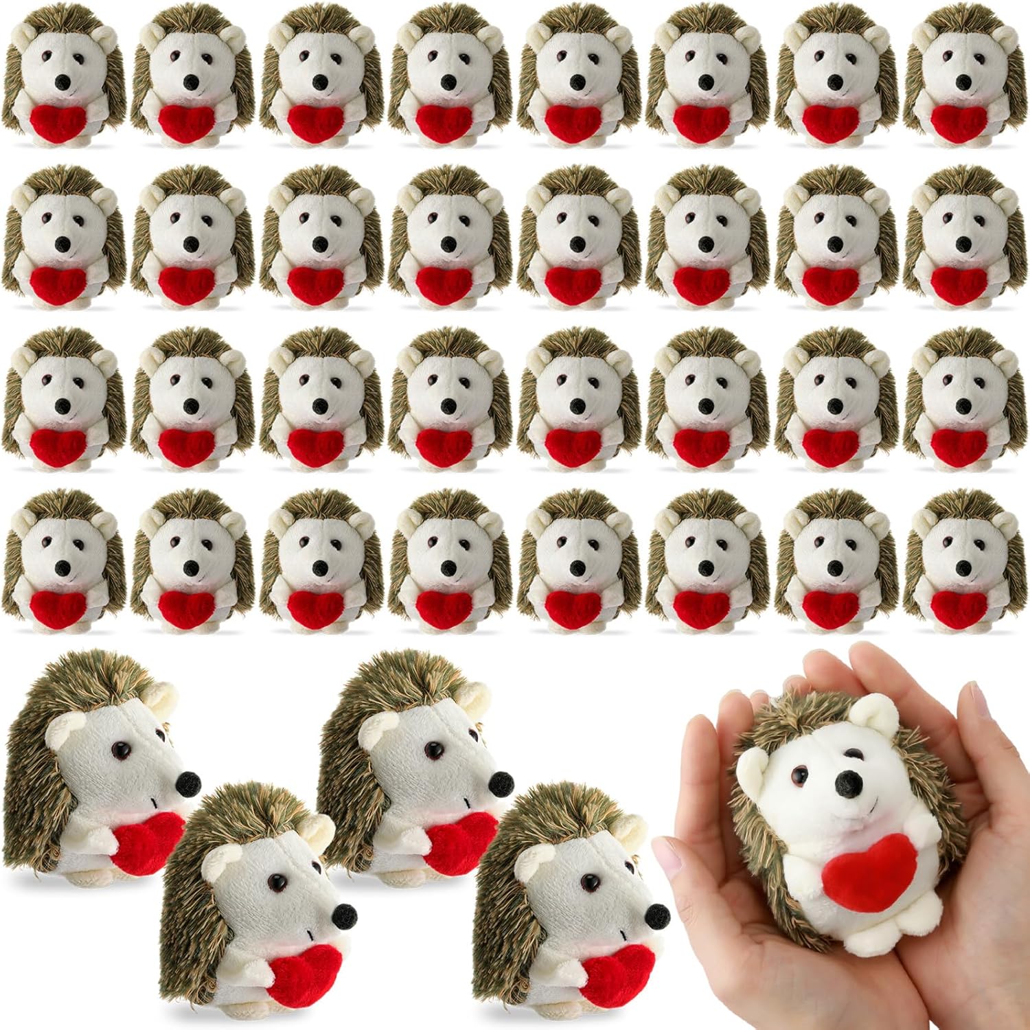 24pcs Valentines Day Plush Hedgehog Toy Bulk 4 inch Hedgehog Stuffed Animals Plush Toy for Classroom Gifts Valentine's Gift for Kids