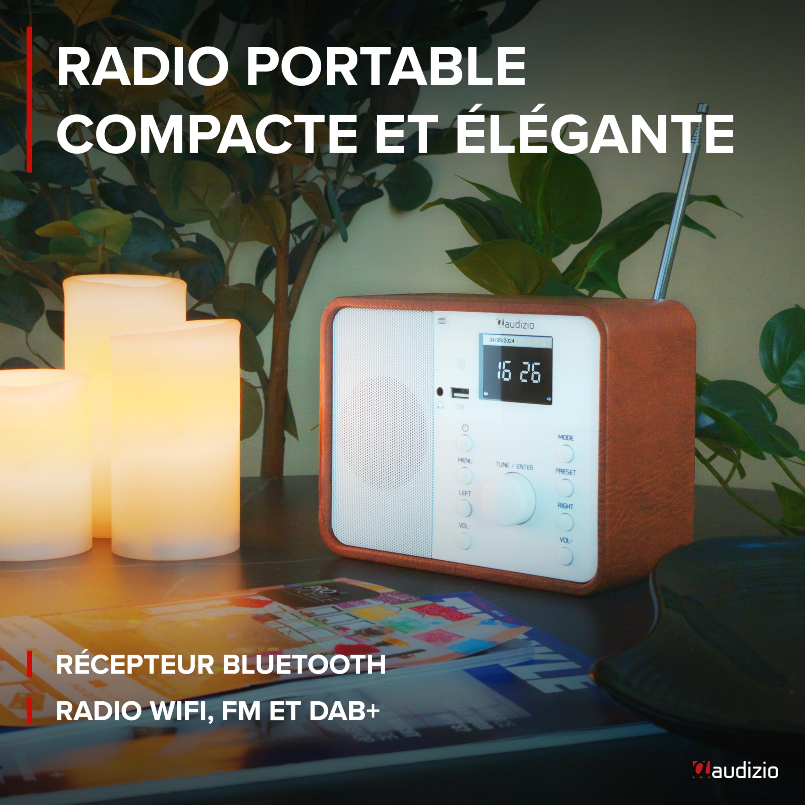 Audizio Nardo Radio Réveil Internet WiFi - Blanc, Dab+ & FM, Bluetooth, Météo, 32 000 Stations, Télécommande, Lecteur MP3 USB, Idéal pour Écouter Vos Stations Radios Préférées