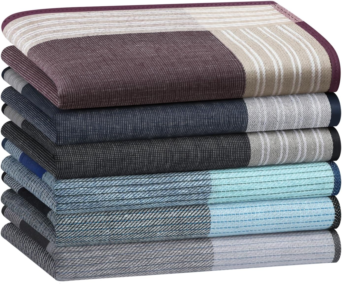 HOULIFE Men's Handkerchiefs with Stripe, Soft Cotton Hankies for Men Classic Pocket Square Set 6PCS 16.9″