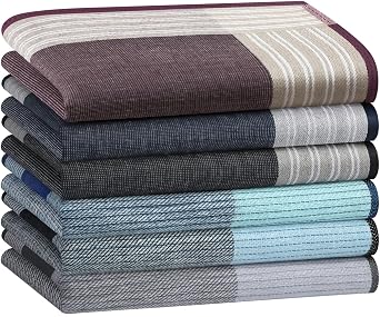 HOULIFE Mens Handkerchiefs with Stripe, Soft Cotton Hankies for Men Classic Pocket Square Set 6PCS 16.9