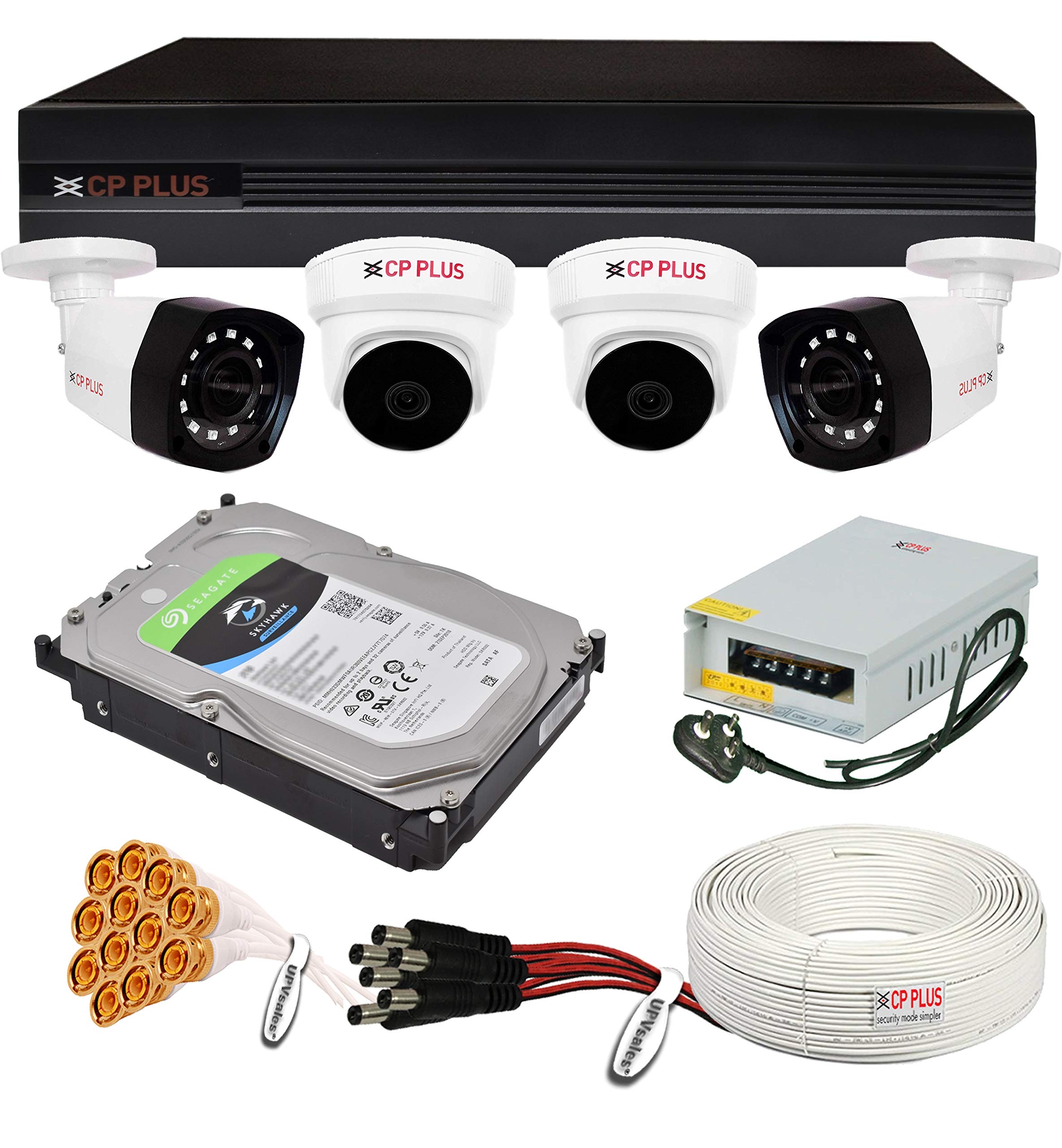 CP Plus 5MP, H.265+,2TB Storage, 4Camera Combo Kit with (4Ch DVR, 2 Dome 2 Bullet Cameras, 2TB HDD, Power Supply, 90Mtr Cable, Audio Mic and Connectors) 5 MegaPixel CCTV Security Camera Set (B07Y6J58NW) Amazon Price History, Amazon Price Tracker