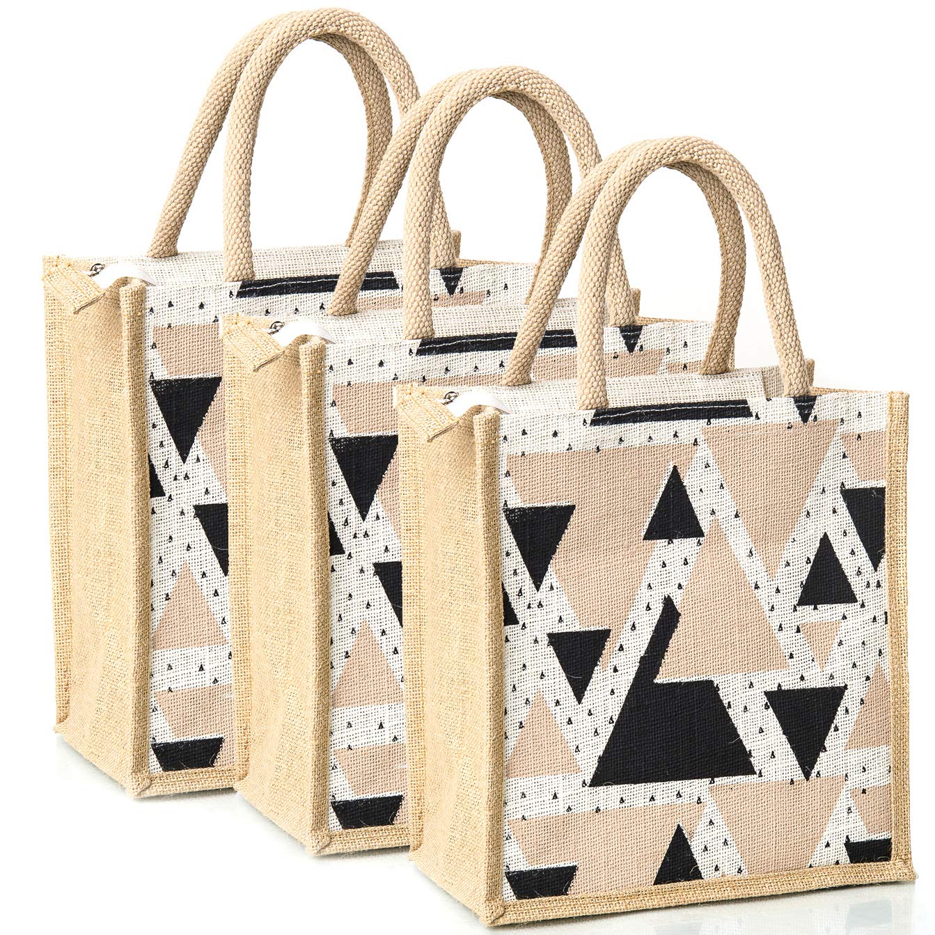 H&B Jute Bag for Lunch, reusable bag, multipurpose tote bag – BOTTLE HOLDER & ZIP - Lunch bag for office, Kids tiffin bag, Hand bag, jute lunch bag, carry bag - Triangle (Combo of 3, Beige) (B08JZ3GRRC) Amazon Price History, Amazon Price Tracker