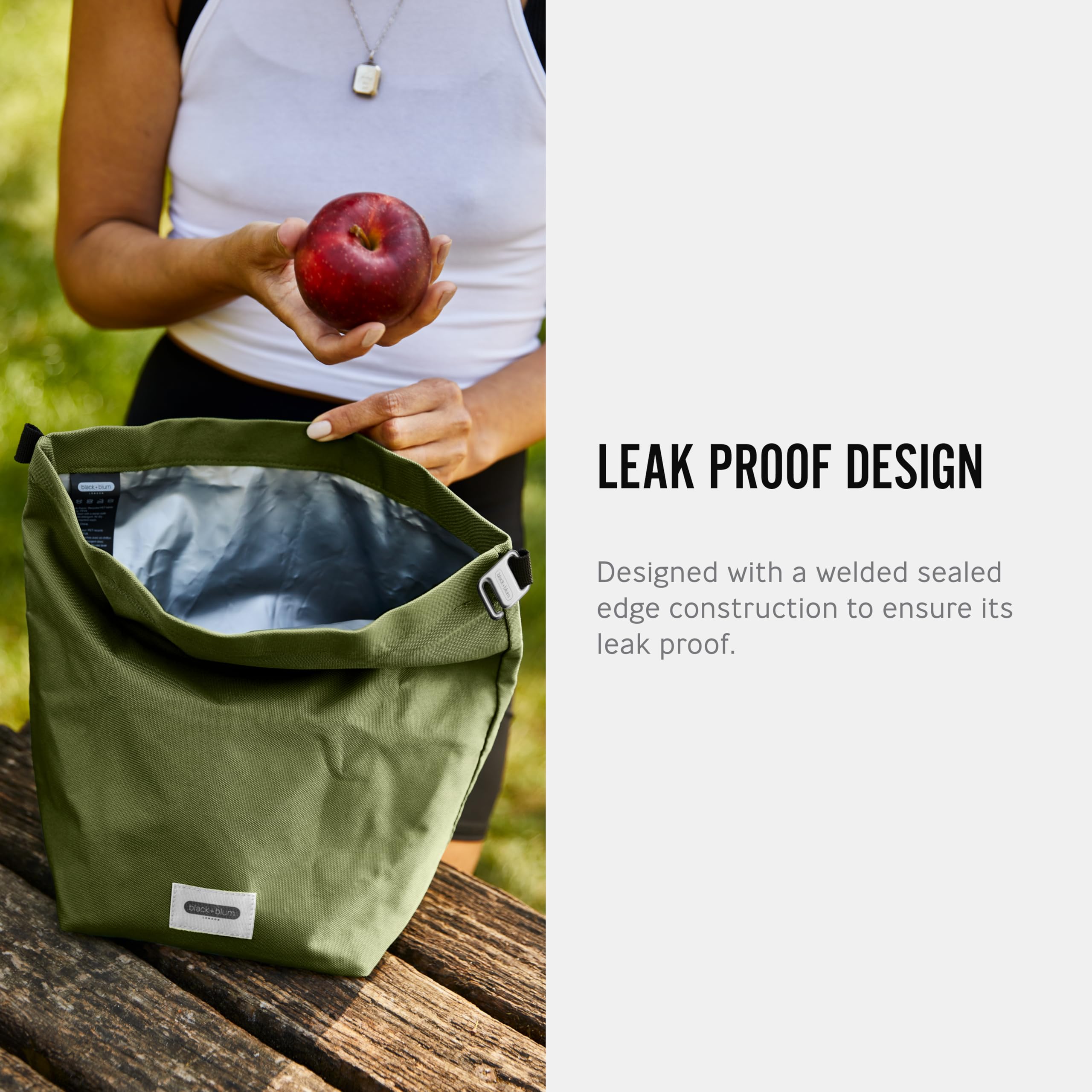 BLACK + BLUM borsa porta pranzo muschio 6,7 L, materiale isolante riciclato da bottiglie PET, interno in PEVA impermeabile senza BPA, chiusura rolltop con gancio per mano e bici, lunch bag termica