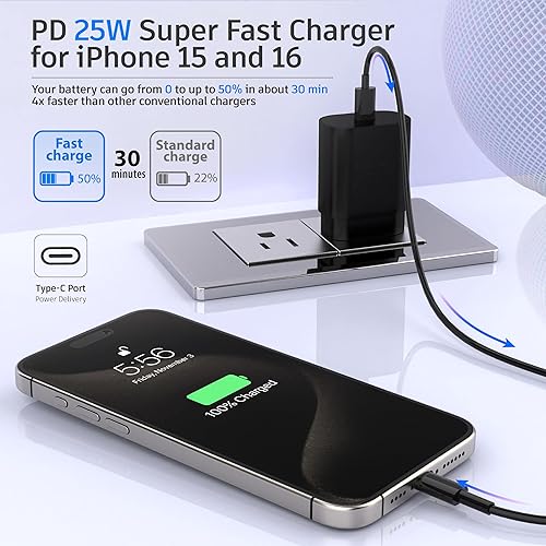 Miniatura 5 de Cargador Android de 25 W, para cargador Samsung, bloque USB C de carga súper rápida, cable de carga tipo C [6 pies + 10 pies] para Galaxy S25/S24