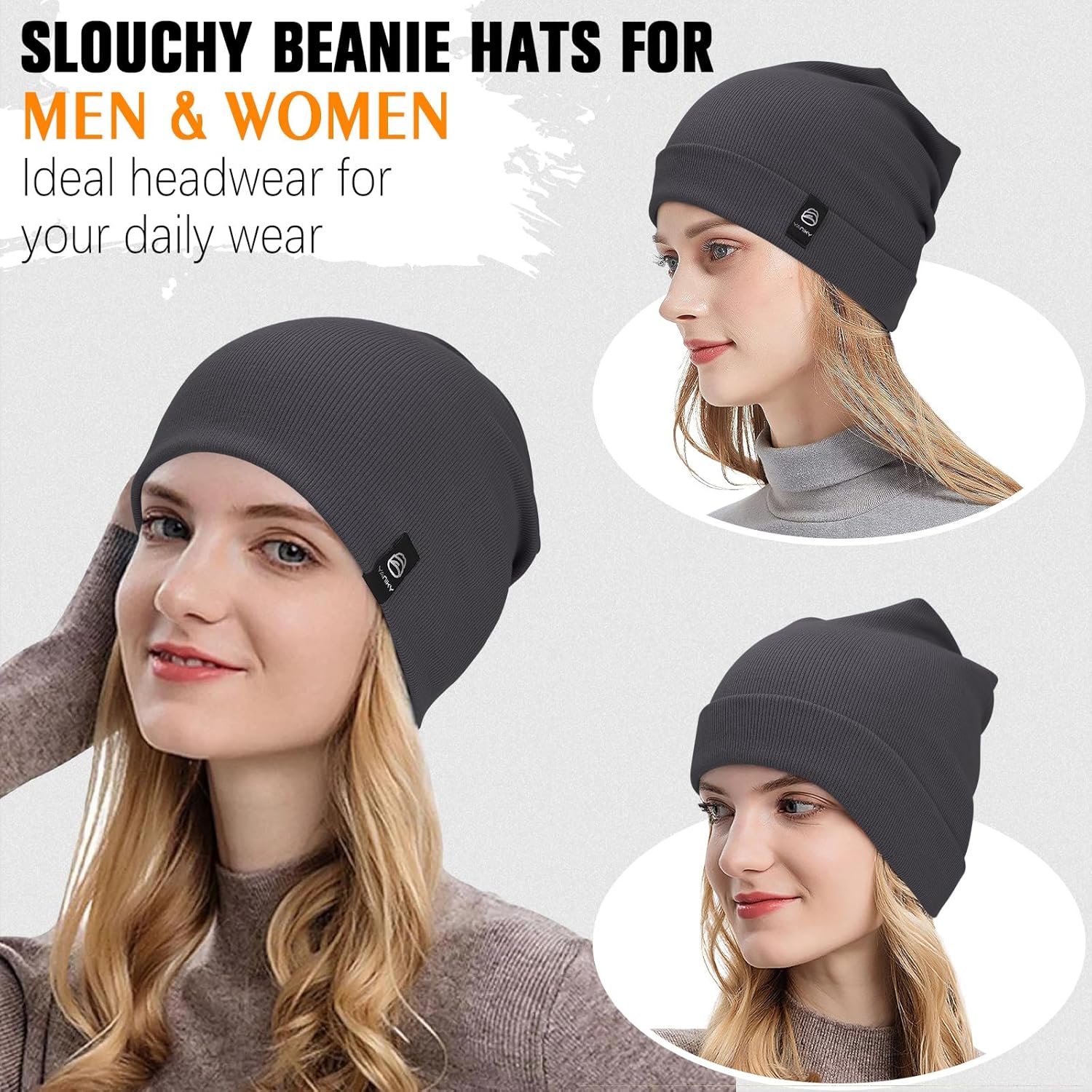 Slouchy Beanie for Women, Mens Soft Cotton Beanie Hat, Double Layer Windproof Skull Cap for All Seasons - Image 3