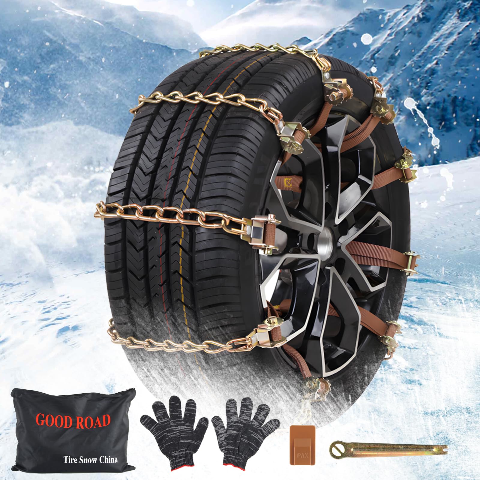 Ensemble Chaînes à Neige Shyllin pour Voiture - 4 Pcs, Antidérapantes, Universel, Réglables pour Pneus de 165 à 285 mm
