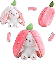 Vista 1 de Easter Bunny Stuffed Animal Rabbit Plushie Funny Hide and Seek Bunny Carrot Strawberry Plush Floppy Ear Rabbits with Zipper Cute Bunnies Toy Decor