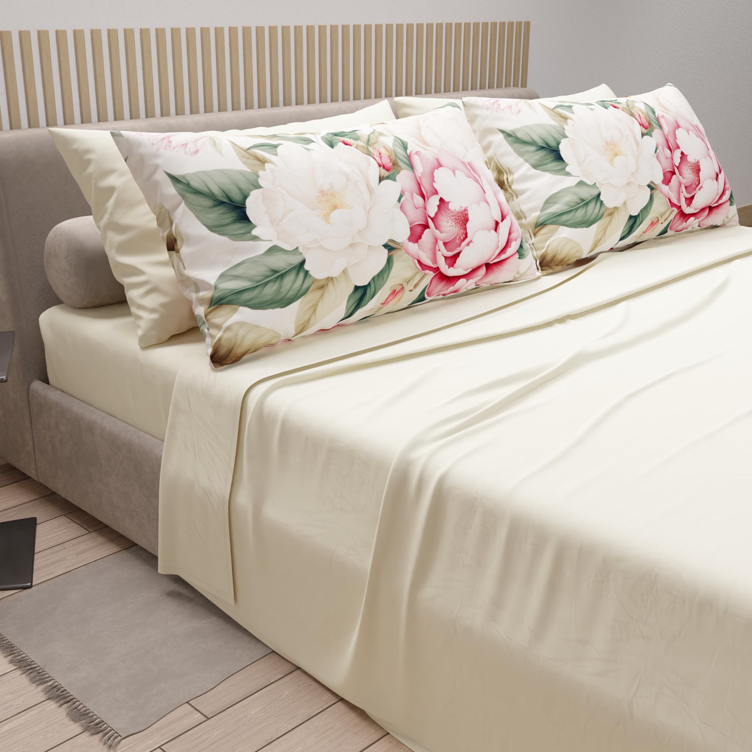 PETTI Artigiani Italiani, Cotton Sheets with Pillowcases in Digital Print, Double Bed Sheet, Complete Bed Set, Sofia Cream - Image 2