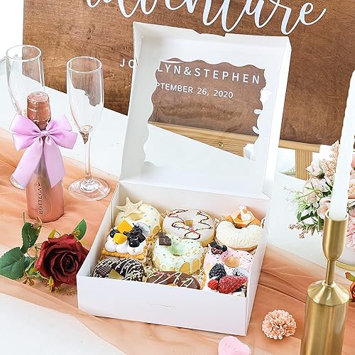 Miniatura 6 de Moretoes 20 cajas blancas para tartas de 9 x 9 x 2.5 pulgadas con ventana para donas, galletas, magdalenas, fresas cubiertas de chocolate para el