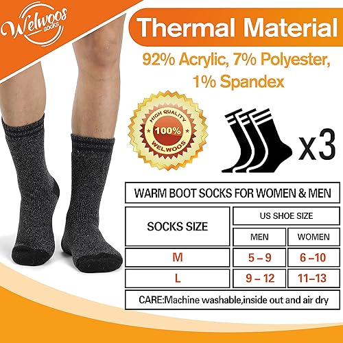 Miniatura 5 de 3 Pairs Winter Thermal Socks for Men & Women Warm Winter Ski Thick Boot Insulated Socks for Cold Weather