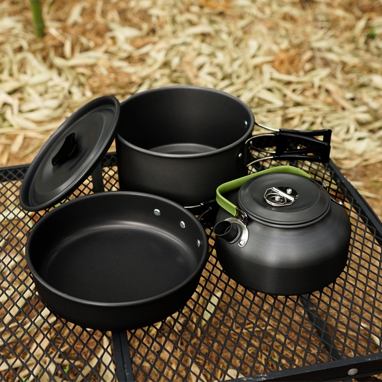 Set di Pentole e Padelle, Set di Pentole da Antiaderenti Elementi Essenziali per Cucinare per Barbecue da Picnic All'aperto con Zaino in Spalla