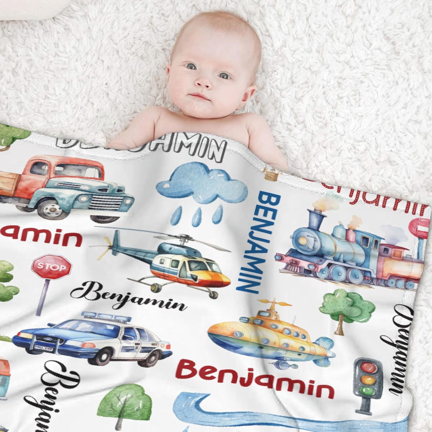 Personalized Transportation Vehicles Baby Blanket,Custom Truck Car Toddler Blanket for Boy Girl,Super Soft Truck Receiving Blanket,Customized Truck Gift for Newborn Baby Shower/Birthday 40"x50"(Kids)