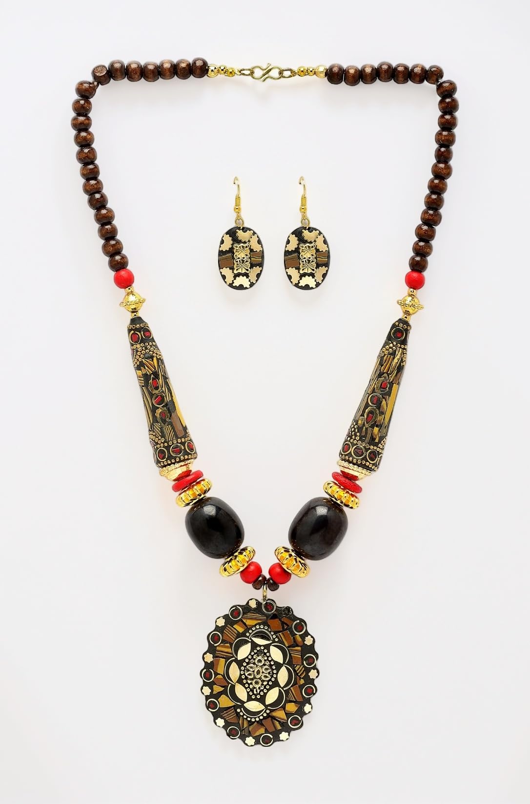 Shining Diva Fashion Latest Stylish Traditional Tibetan Pendant Necklace Jewellery Set for Women