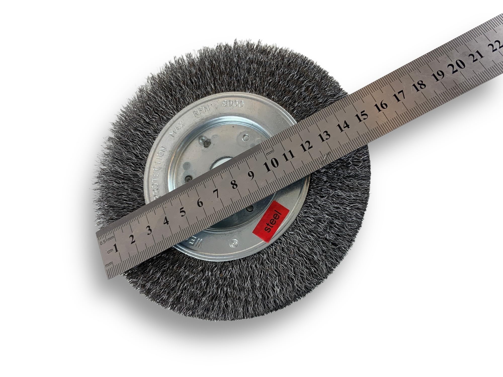 Brosse circulaire ACIER | Ø 150 mm | Epaisseur 1 rang | Fil souple 0.20 mm ondulé | Alésage 20 mm + réducteur bague 16/12 mm | Touret meuleuse affûteuse ponceuse | Kibros 215151AV
