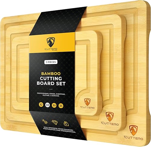 Miniatura 3 de Kitchen Essentials juego de cuchillos premium de 13 piezas con bloque de afilar y juego de tablas de cortar de bambú de 3 piezas