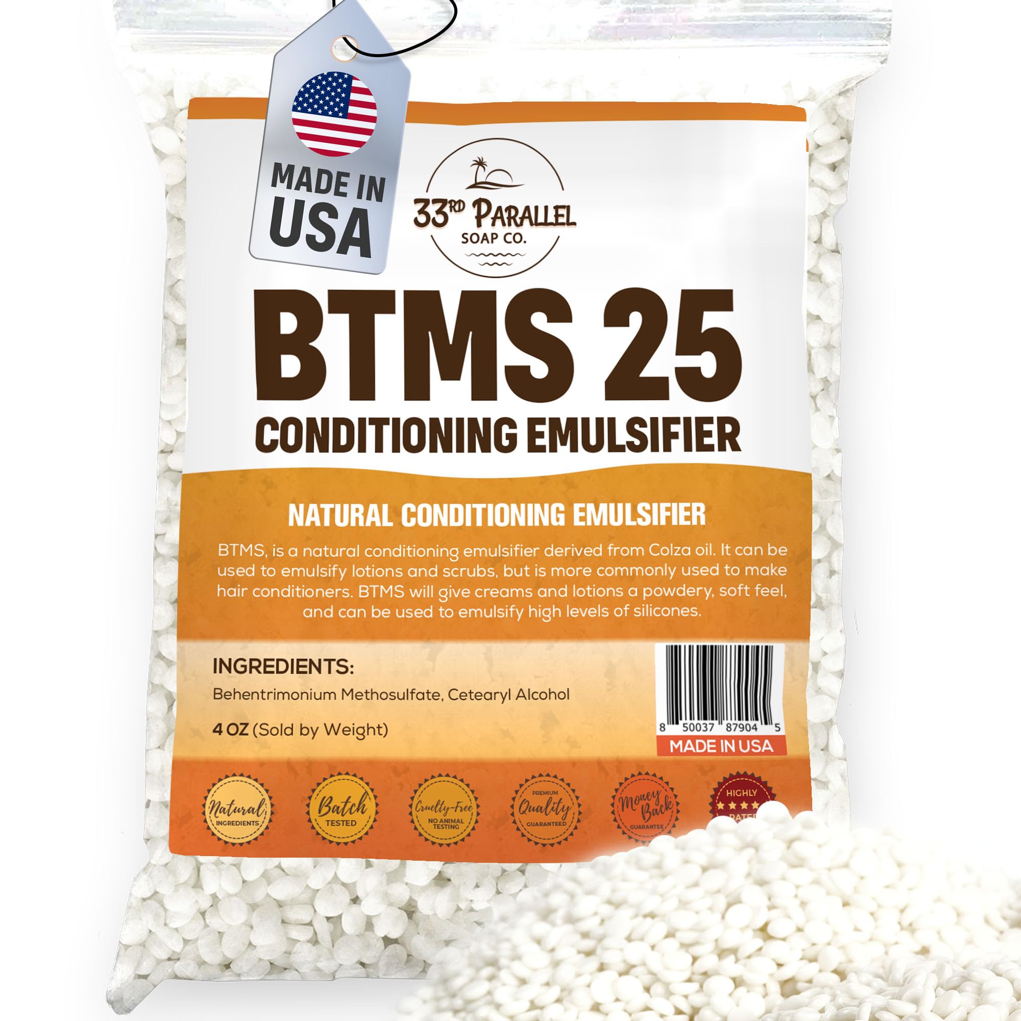 33RD PARALLEL | BTMS 25 (4 oz) Conditioning Emulsifier | Behentrimonium Methosulfate Cetearyl Alcohol Emulsifying Conditioner | (4 Ounces)