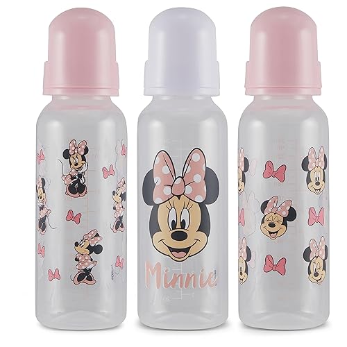Biberones de 9 onzas para niños y niñas, paquete de 3 biberones de Disney Minnie Bows and Winks para recién nacidos y todos los bebés, biberón de