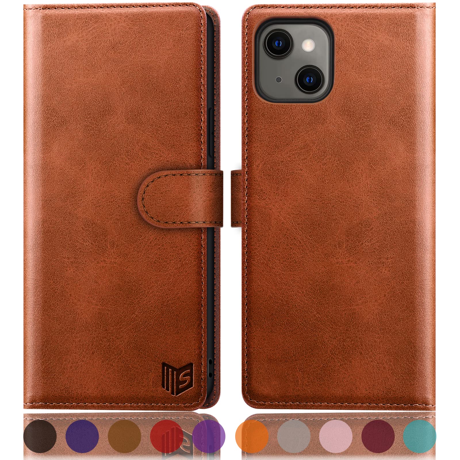 SUANPOT for iPhone 13?NON 13Pro?6.1 inch 5G with RFID Blocking Wallet case Credit Card Holder,Flip Book PU Leather Phone case Shockproof Cover cellphone Women Men for Apple 13 case Wallet Light Brown