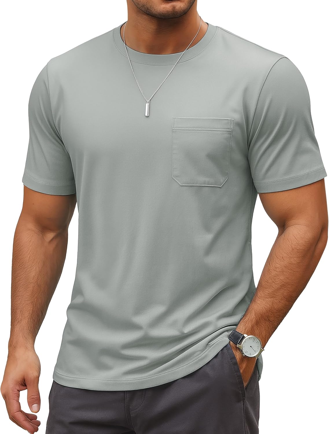 MAGCOMSEN Mens Pocket Tee Shirts UPF 80+ Sun Protection Shirts Lightweight Moisture Wicking Crewneck Casual Summer Tees