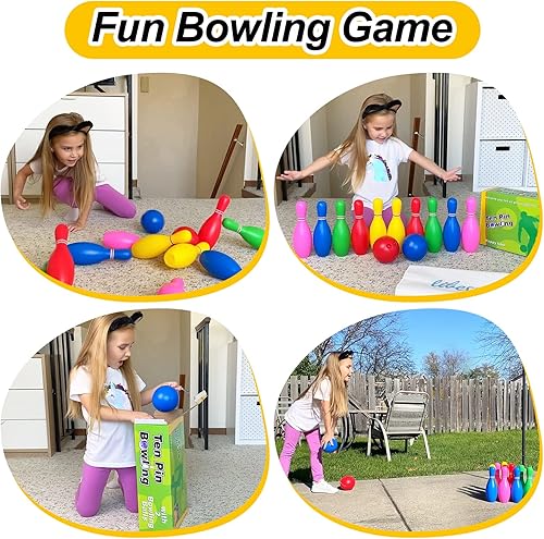 Miniatura 9 de Liberry El juego de bolos de juguete para niños incluye 10 pines de plástico y 2 bolas, juegos para interiores y exteriores, regalos educativos