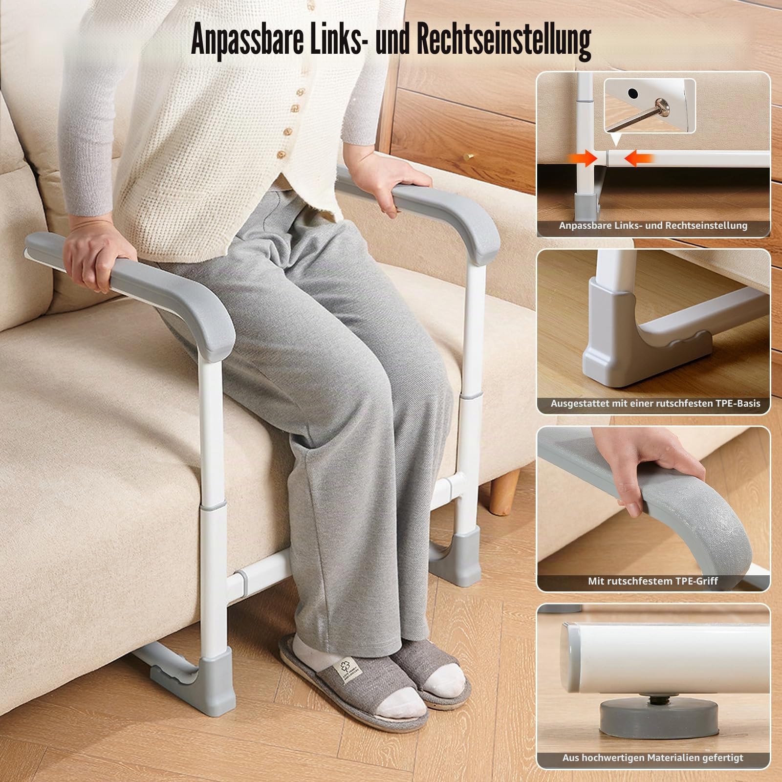 Aufstehhilfe Sofa für Senioren, 3-Fach Höhenverstellbar & 2-Fach Breitenverstellbare Couch-Hebehilfe mit Sicherheitsgriff & Anti-Rutsch-Füßen, Stabile Sitzerhöhung & Aufstehhilfe für Senioren