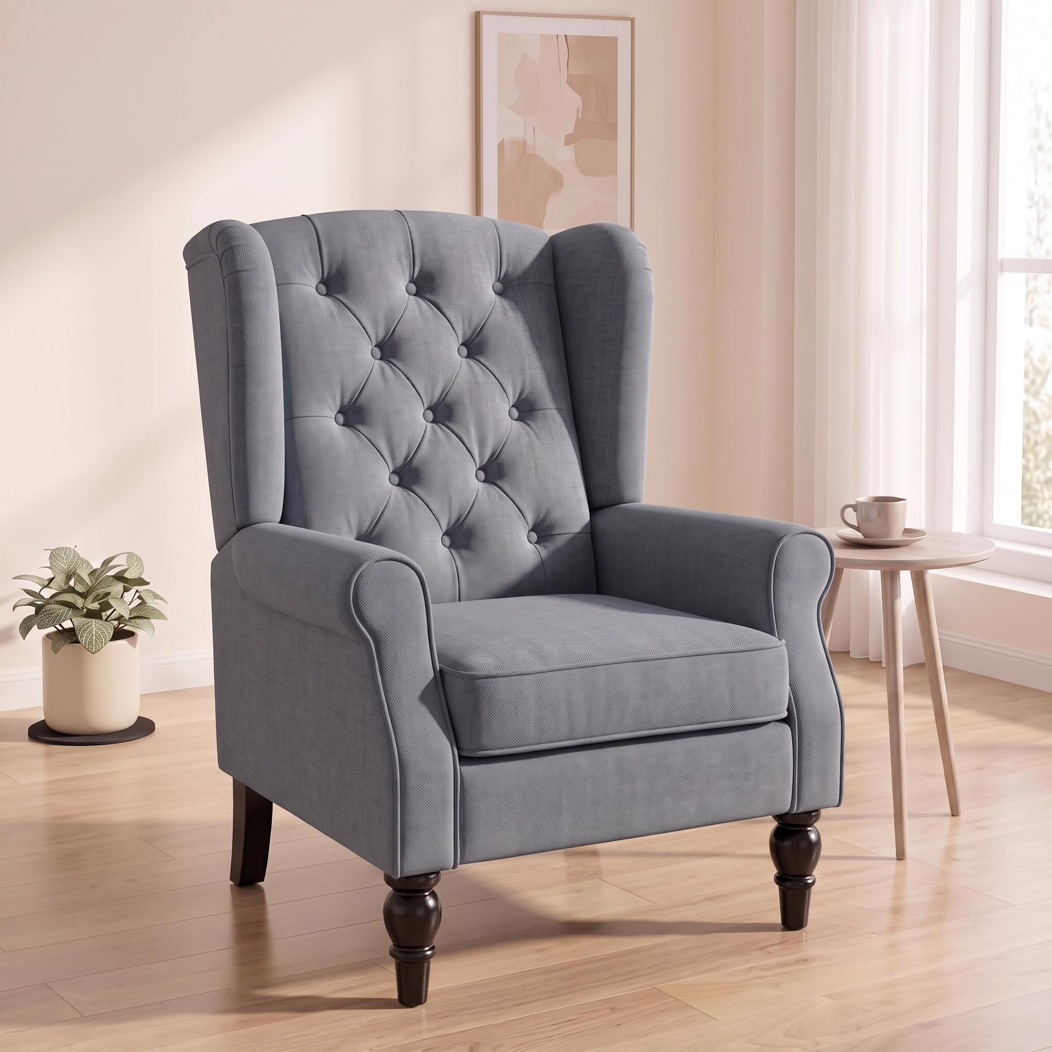 Tufted Wingback Accent Manual Single Lounge Recliner Chair, Gray