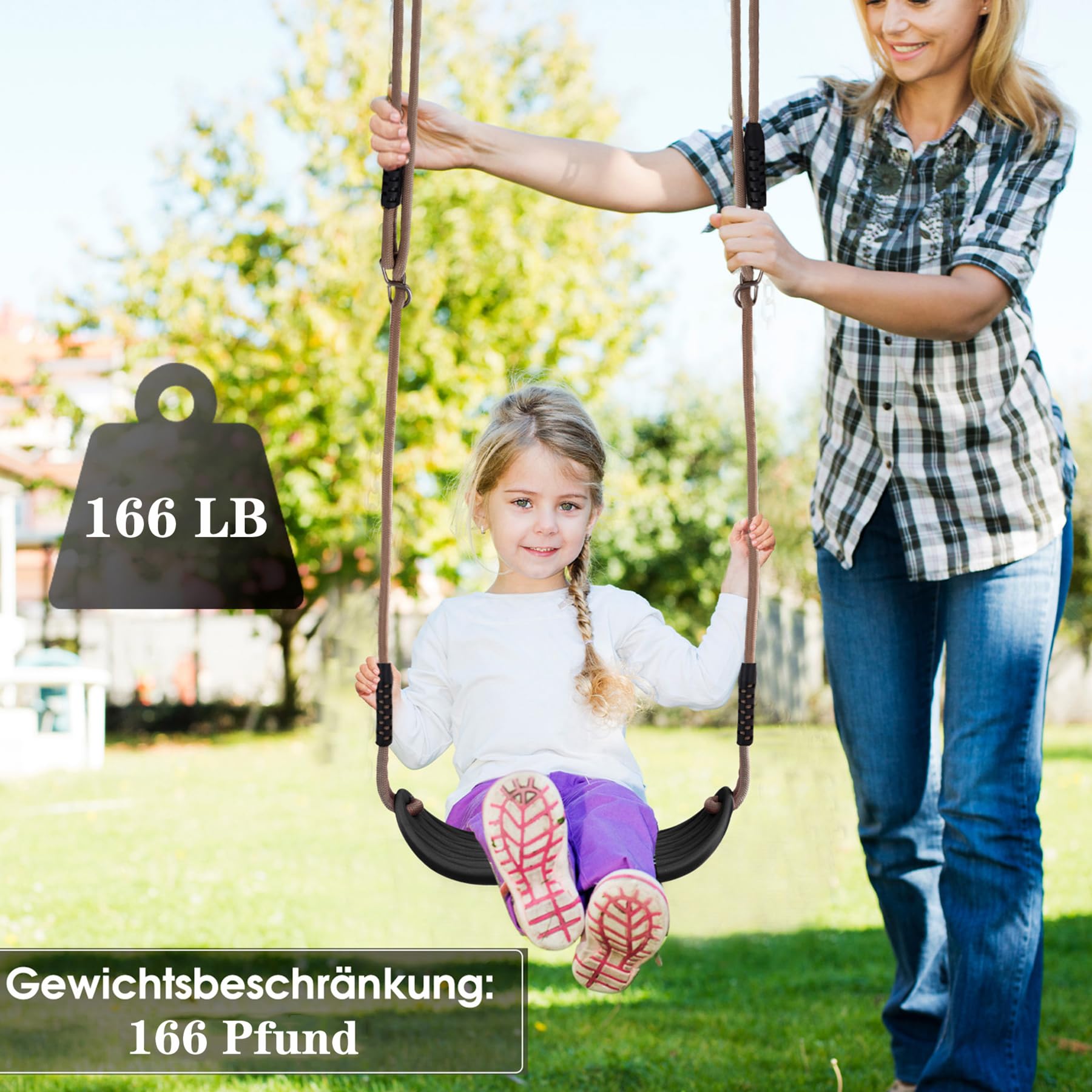 Kinderschaukel Outdoor Schaukelsitz mit verstellbarem 2m Seil und 2 Verschluss, Langlebige Schaukel für Garten und Indoor, Kinder, Tiefschwarz