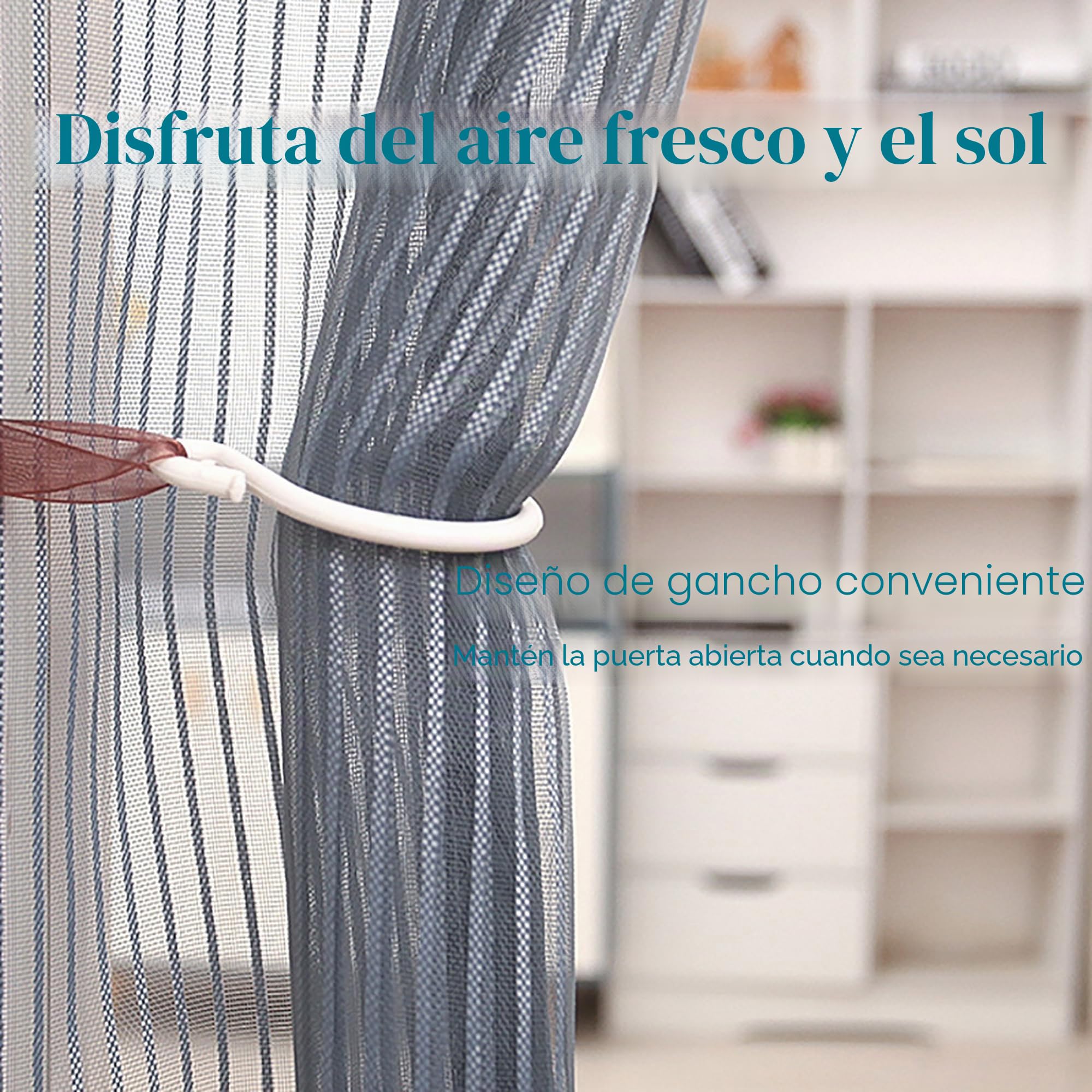 PHOGARY Mosquitera para puerta de balcón o terraza, protección magnética contra insectos 90x210cm sin perforación, cortina con cierre automático, Gris