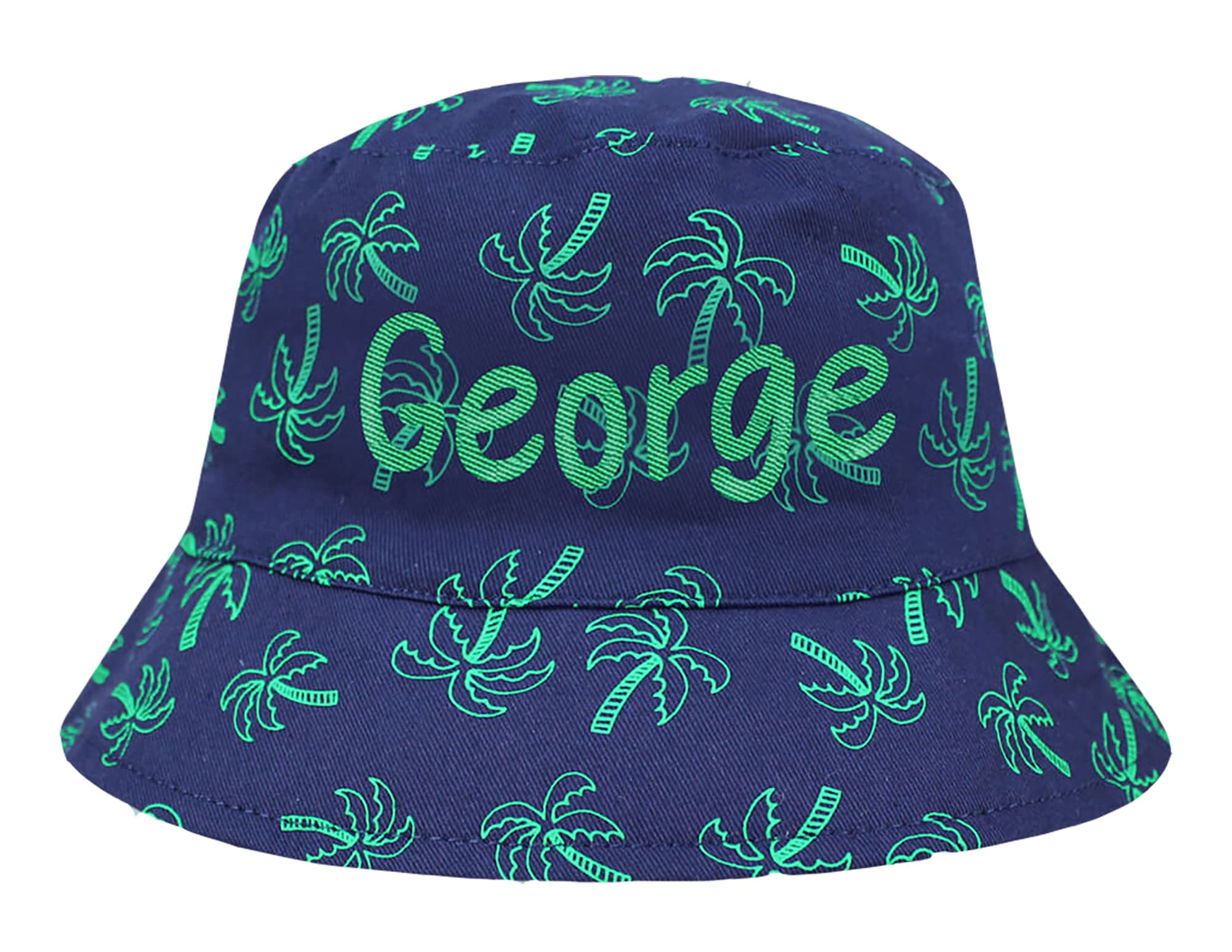 Teddyts Teal & Navy Personalised Palm Tree Bucket Style Sun Hat (8-10 Years) (Teal & Navy)