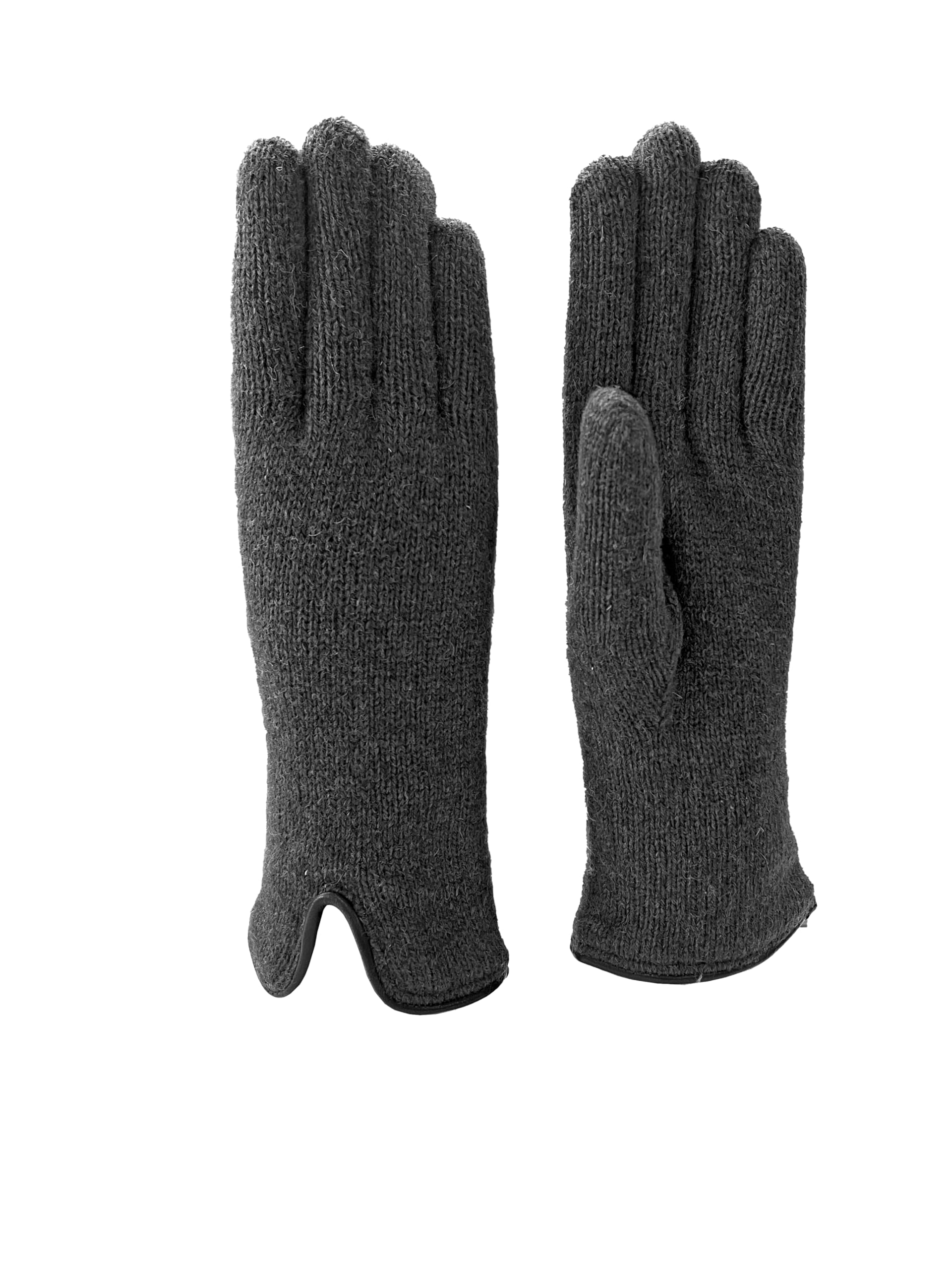 Gants en laine doublés en cachemire avec bords en cuir - Femme - Artisanat - Made in Italy, Noir , Taille unique