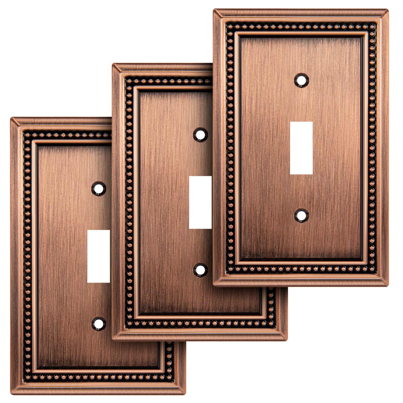Henne Bery Sunken Pearls Heavy Duty Decorative Wall Plate Switch Plate Outlet Cover (Single Toggle, 3 Pack, Antique Copper)