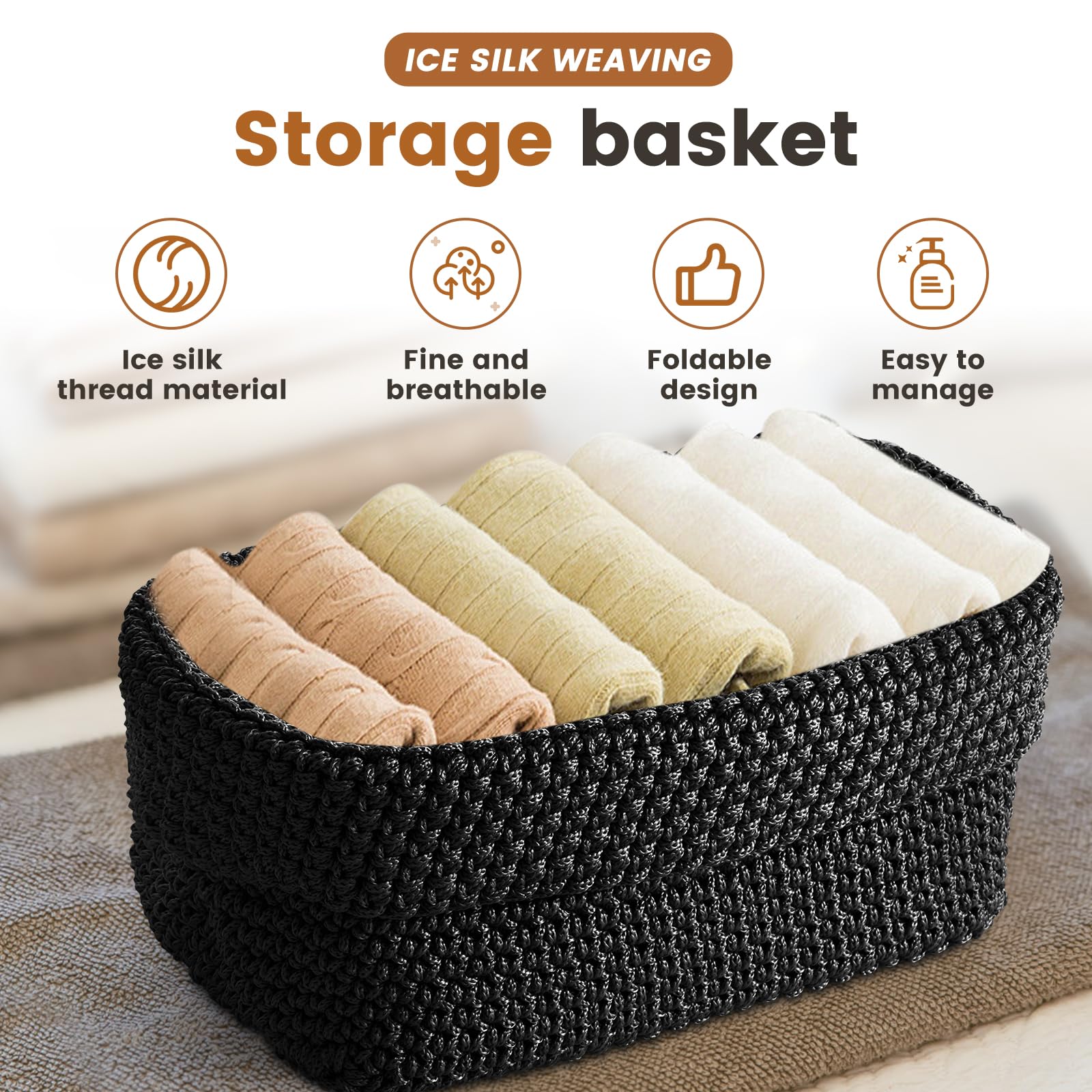 ZICOTO Set Di 5 Cestini Portaoggetti In Corda Di Cotone Color Salvia - Con Manici In Pelle, Organizer Per Mensole, Cameretta, Bagno, Ufficio, Dimensioni Varie - 5